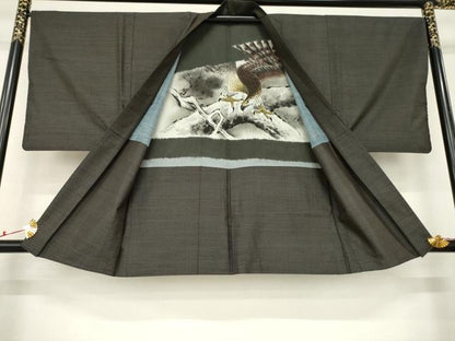 平和屋着物●男性　紬　アンサンブル　幾何学文様　正絹　逸品　AABC3555ck