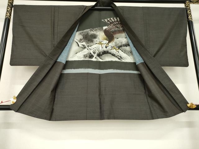 平和屋着物●男性　紬　アンサンブル　幾何学文様　正絹　逸品　AABC3555ck