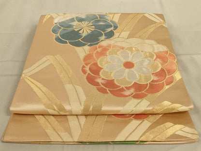 平和屋着物◎六通柄袋帯　草花文　金銀糸　正絹　逸品　AABC3562ou