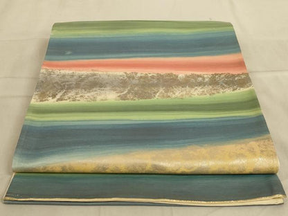 平和屋着物◎六通柄袋帯　霞文　正絹　逸品　AABC3563ou
