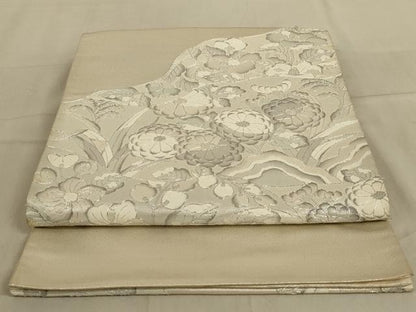 平和屋着物◎太鼓柄袋帯　駒刺繍　草花文　正絹　逸品　AABC3565ou