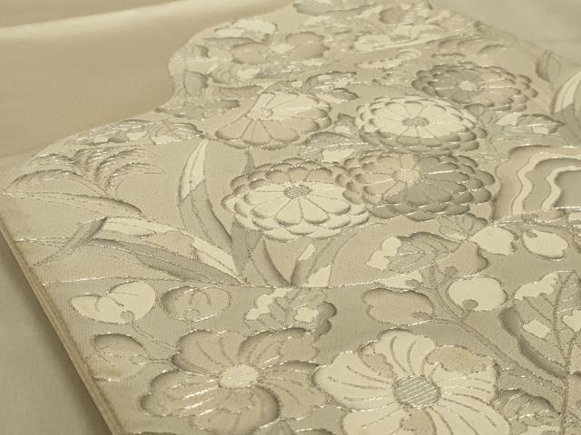 平和屋着物◎太鼓柄袋帯　駒刺繍　草花文　正絹　逸品　AABC3565ou