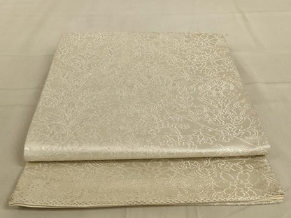 平和屋着物◎六通柄袋帯　更紗花文　銀糸　次島謹製　正絹　逸品　AABC3568ou