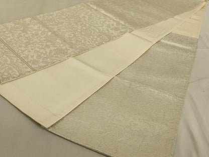 平和屋着物◎六通柄袋帯　更紗花文　銀糸　次島謹製　正絹　逸品　AABC3568ou