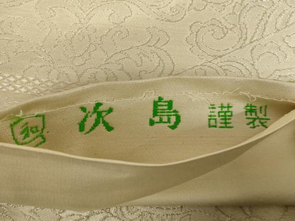 平和屋着物◎六通柄袋帯　更紗花文　銀糸　次島謹製　正絹　逸品　AABC3568ou