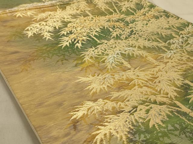 平和屋着物◎六通柄袋帯　笹竹文　金銀糸　正絹　逸品　AABC3570ou