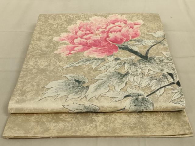 平和屋着物◎太鼓柄袋帯　唐織　刺繍　草花文　金糸　正絹　逸品　AABC3575ou