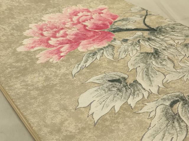 平和屋着物◎太鼓柄袋帯　唐織　刺繍　草花文　金糸　正絹　逸品　AABC3575ou