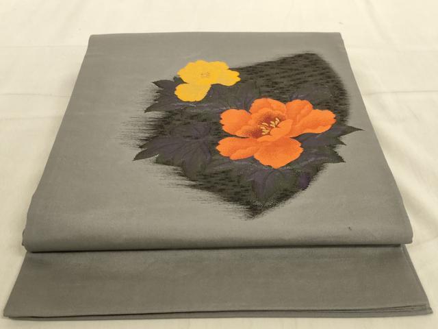 平和屋着物◎太鼓柄袋帯　草花文　正絹　逸品　AABC3580ou
