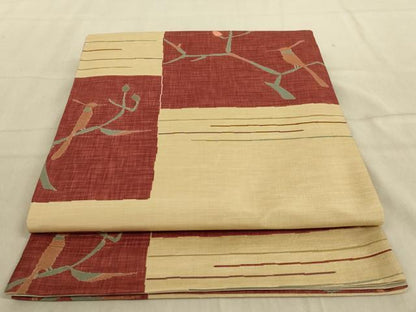 平和屋着物◎六通柄袋帯　草子　花鳥文　正絹　逸品　AABC3581ou