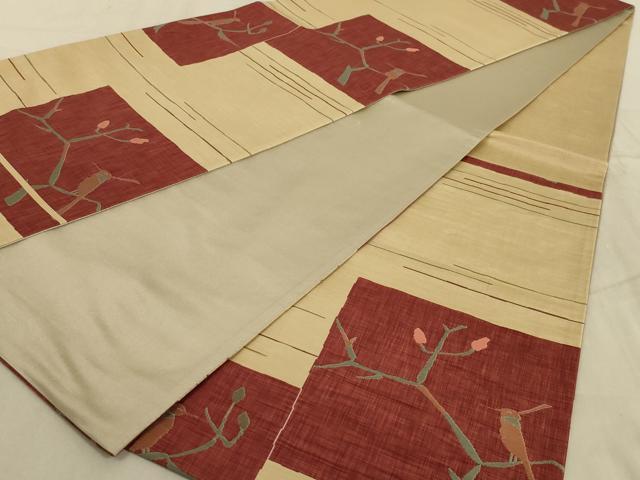 平和屋着物◎六通柄袋帯　草子　花鳥文　正絹　逸品　AABC3581ou