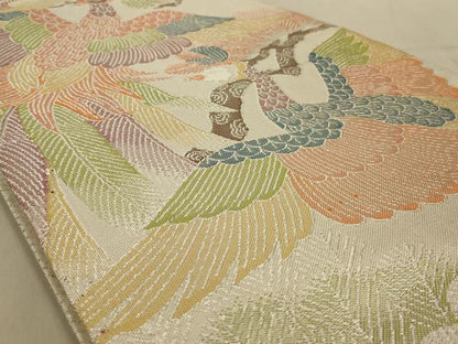 平和屋着物◎佐賀錦　六通柄袋帯　孔雀花文　銀糸　正絹　逸品　AABC3582ou