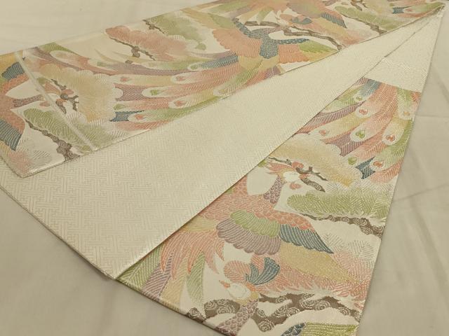 平和屋着物◎佐賀錦　六通柄袋帯　孔雀花文　銀糸　正絹　逸品　AABC3582ou
