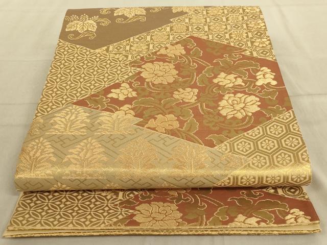 平和屋着物◎六通柄袋帯　松皮菱花文　金糸　正絹　逸品　AABC3585ou