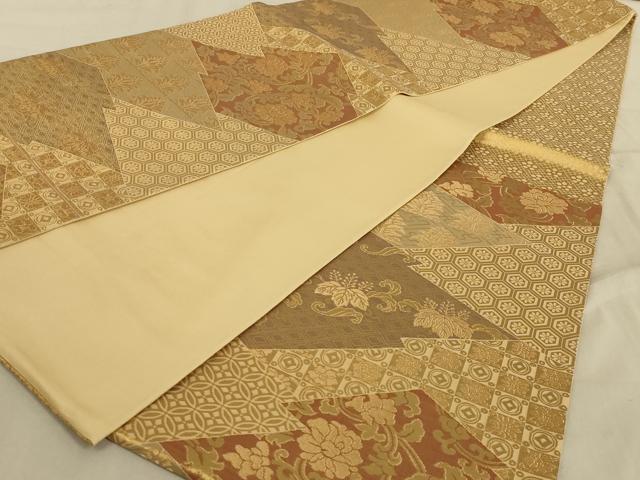 平和屋着物◎六通柄袋帯　松皮菱花文　金糸　正絹　逸品　AABC3585ou