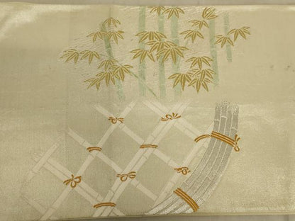 平和屋着物◎太鼓柄袋帯　唐織　笹竹文　金銀糸　正絹　逸品　AABC3588ou