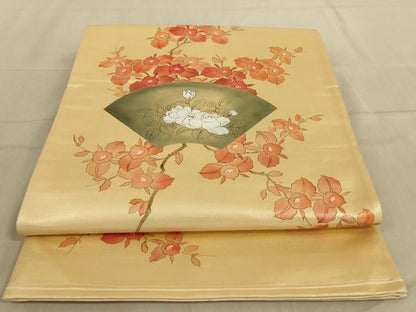 平和屋着物◎六通柄袋帯　手描き　枝花文　正絹　逸品　AABC3591ou