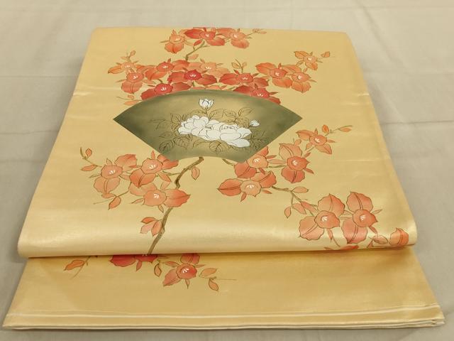 平和屋着物◎六通柄袋帯　手描き　枝花文　正絹　逸品　AABC3591ou