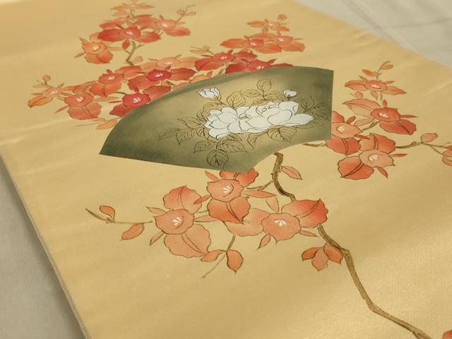 平和屋着物◎六通柄袋帯　手描き　枝花文　正絹　逸品　AABC3591ou