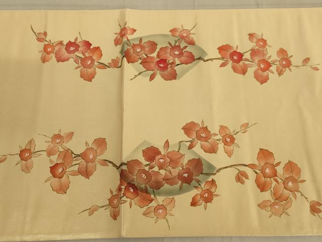 平和屋着物◎六通柄袋帯　手描き　枝花文　正絹　逸品　AABC3591ou