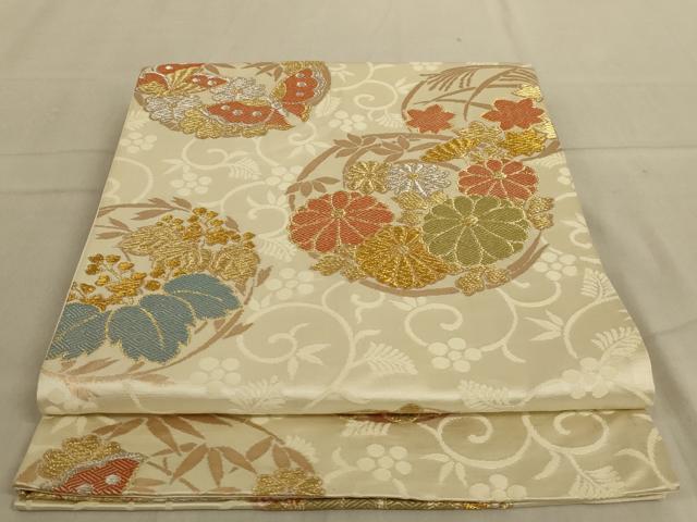 平和屋着物◎六通柄袋帯 花丸文 金銀糸 正絹 逸品 AABC3592ou