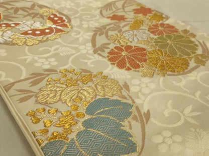 平和屋着物◎六通柄袋帯 花丸文 金銀糸 正絹 逸品 AABC3592ou