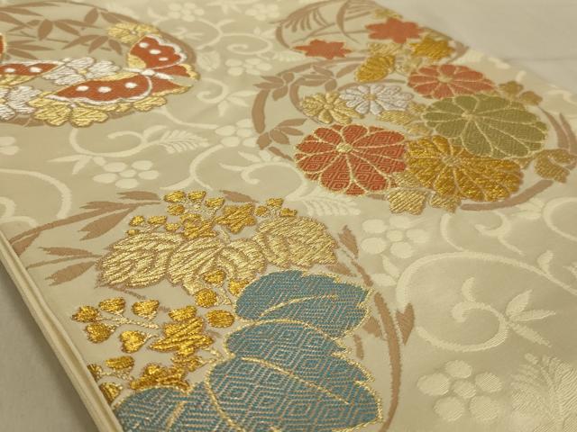 平和屋着物◎六通柄袋帯 花丸文 金銀糸 正絹 逸品 AABC3592ou