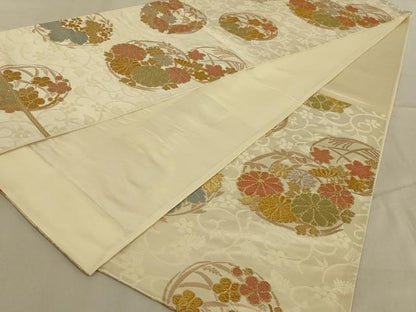 平和屋着物◎六通柄袋帯 花丸文 金銀糸 正絹 逸品 AABC3592ou
