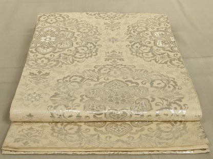 平和屋着物◎六通柄袋帯　正倉院花文　銀糸　正絹　逸品　AABC3593ou