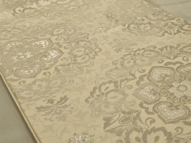 平和屋着物◎六通柄袋帯　正倉院花文　銀糸　正絹　逸品　AABC3593ou