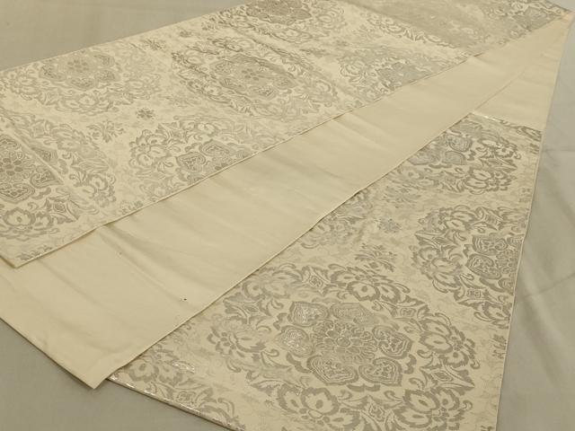 平和屋着物◎六通柄袋帯　正倉院花文　銀糸　正絹　逸品　AABC3593ou