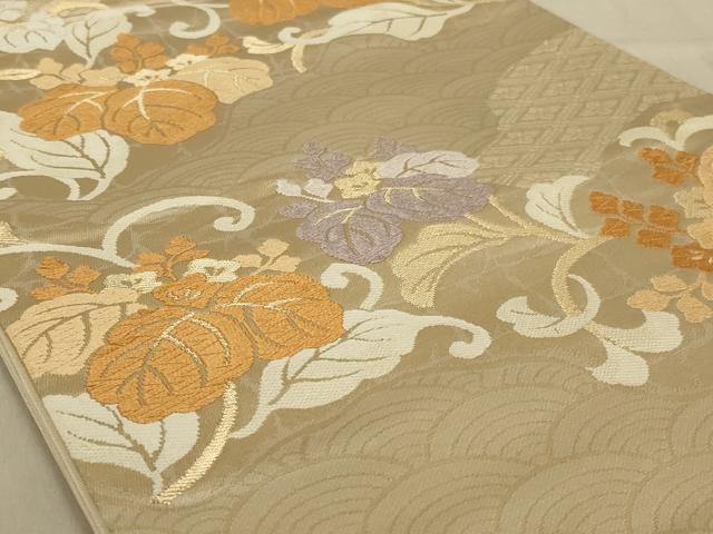 平和屋着物◎六通柄袋帯　唐織　吉祥花文　金糸　正絹　逸品　AABC3599ou