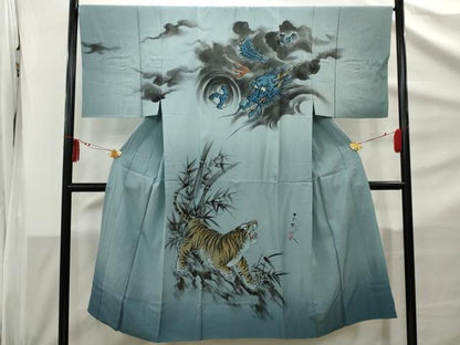 平和屋着物●男性 長襦袢 無双仕立て 作家物 龍と虎 正絹 逸品 AABC3607nf