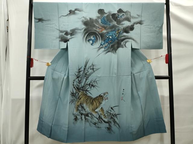 平和屋着物●男性 長襦袢 無双仕立て 作家物 龍と虎 正絹 逸品 AABC3607nf
