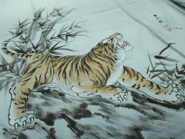 平和屋着物●男性 長襦袢 無双仕立て 作家物 龍と虎 正絹 逸品 AABC3607nf