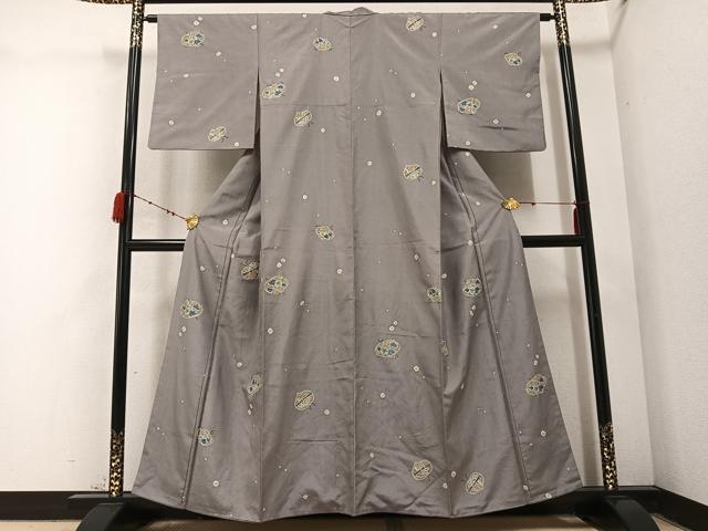 平和屋着物●上質な小紋　紬地　絞り　草花文　正絹　逸品　AABC3643ph
