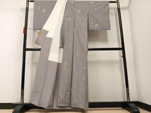 平和屋着物●上質な小紋　紬地　絞り　草花文　正絹　逸品　AABC3643ph