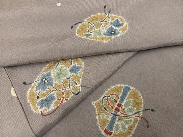 平和屋着物●上質な小紋　紬地　絞り　草花文　正絹　逸品　AABC3643ph