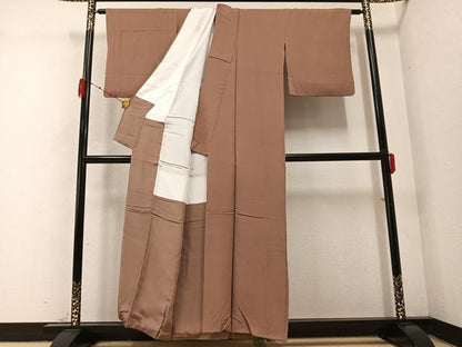 平和屋着物●上質な色無地　作家物　幻の染　清鳳　岩石染　赭色　正絹　逸品　AABC3646ph