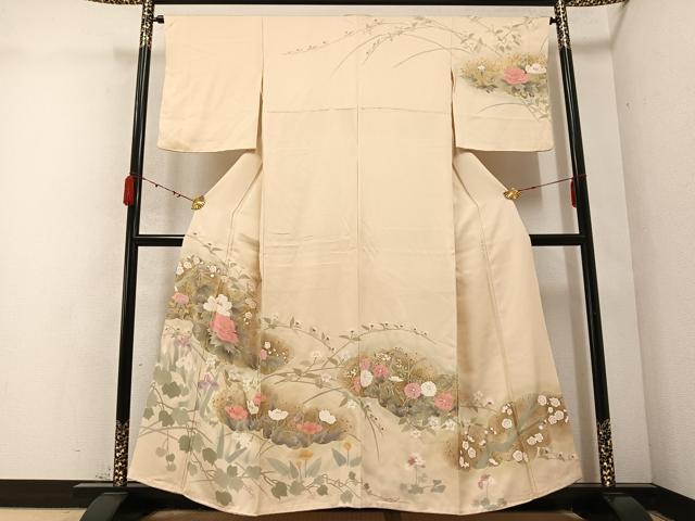 平和屋着物●訪問着 草花文 暈し染め 金彩 正絹 逸品 AABC3649ph