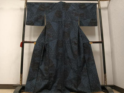 平和屋着物●結城紬　100亀甲　草花文　正絹　逸品　AABC3654ph