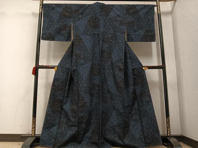 平和屋着物●結城紬　100亀甲　草花文　正絹　逸品　AABC3654ph