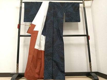 平和屋着物●結城紬　100亀甲　草花文　正絹　逸品　AABC3654ph
