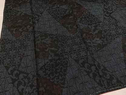 平和屋着物●結城紬　100亀甲　草花文　正絹　逸品　AABC3654ph