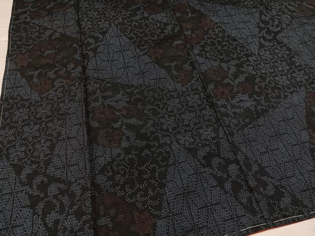 平和屋着物●結城紬　100亀甲　草花文　正絹　逸品　AABC3654ph