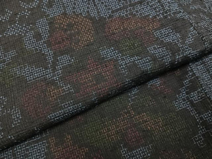 平和屋着物●結城紬　100亀甲　草花文　正絹　逸品　AABC3654ph