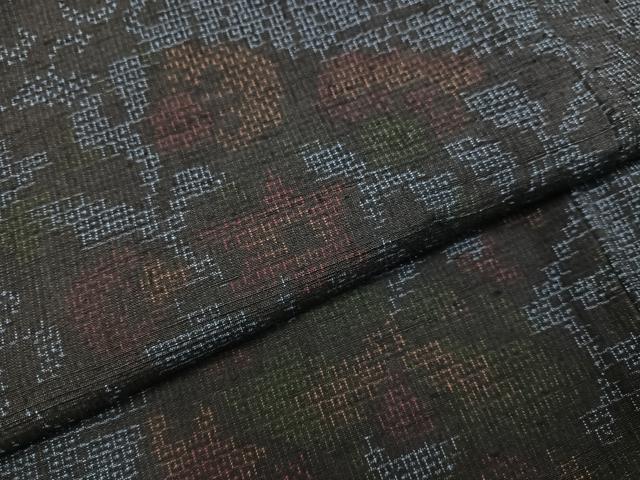 平和屋着物●結城紬　100亀甲　草花文　正絹　逸品　AABC3654ph