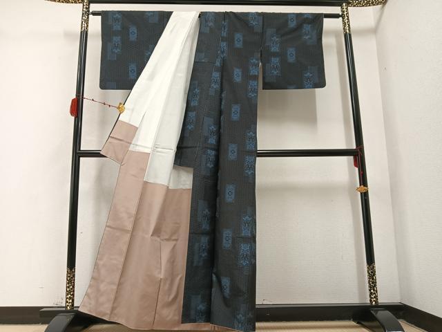 平和屋着物●本場村山大島紬　色紙花文　正絹　逸品　AABC3656ph