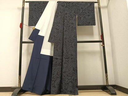平和屋着物●結城紬 風景松文 正絹 逸品 未使用 AABC3659ph