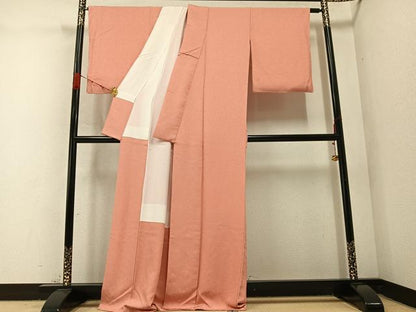 平和屋着物●上質な色無地　花地紋　宍色　正絹　逸品　AABC3668ph
